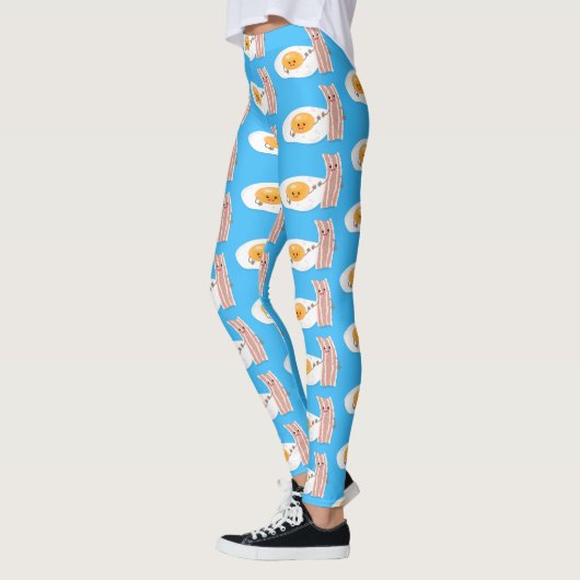 Cute kawaii egg and bacon cartoon illustration leggings (Links)