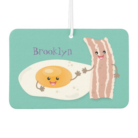 Cute kawaii egg and bacon cartoon illustration luchtverfrisser (Voorkant)