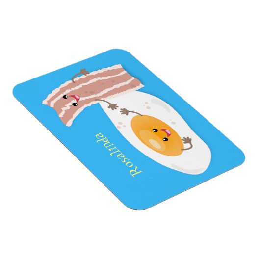 Cute kawaii egg and bacon cartoon illustration magneet (Rechterzijde)