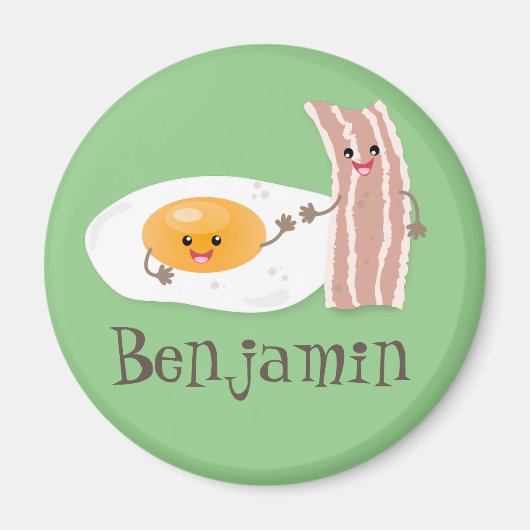 Cute kawaii egg and bacon cartoon illustration magneet (Voorkant)