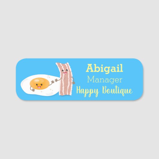 Cute kawaii egg and bacon cartoon illustration naamplaatje (Voorkant)