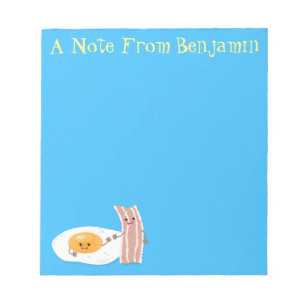 Cute kawaii egg and bacon cartoon illustration notitieblok