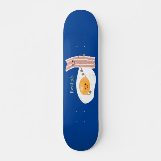 Cute kawaii egg and bacon cartoon illustration persoonlijk skateboard (Voorkant)