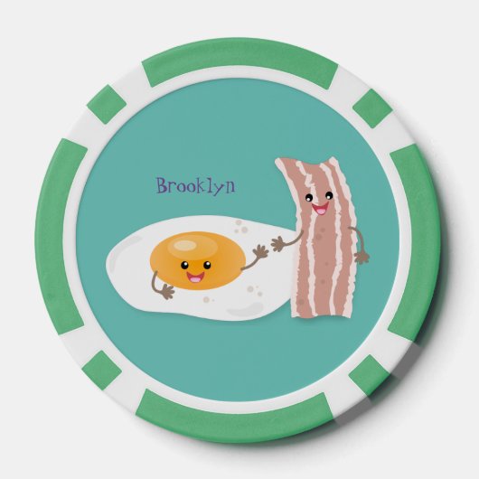 Cute kawaii egg and bacon cartoon illustration poker chips (Achterkant)