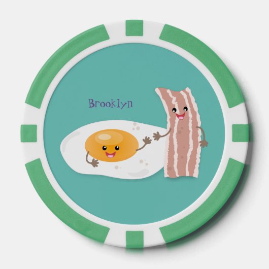 Cute kawaii egg and bacon cartoon illustration poker chips (Voorkant)