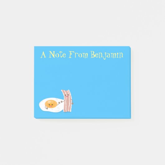 Cute kawaii egg and bacon cartoon illustration post-it® notes (Voorkant)