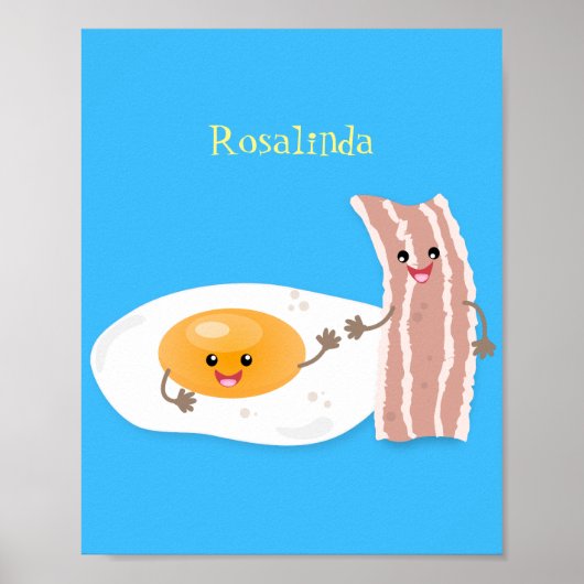 Cute kawaii egg and bacon cartoon illustration poster (Voorkant)
