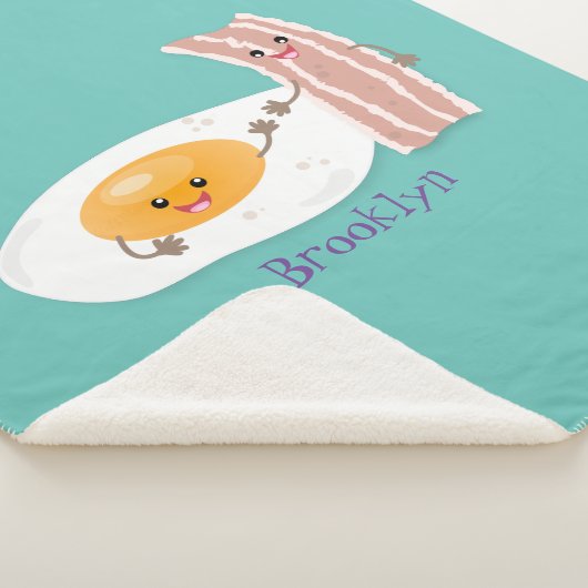 Cute kawaii egg and bacon cartoon illustration sherpa deken (3/4)
