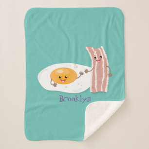 Cute kawaii egg and bacon cartoon illustration sherpa deken
