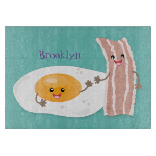 Cute kawaii egg and bacon cartoon illustration snijplank