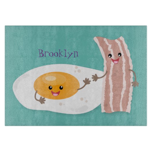 Cute kawaii egg and bacon cartoon illustration snijplank (Voorkant)