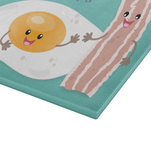 Cute kawaii egg and bacon cartoon illustration snijplank (Hoek)