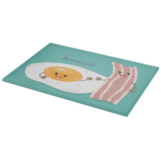 Cute kawaii egg and bacon cartoon illustration snijplank (Hoek)