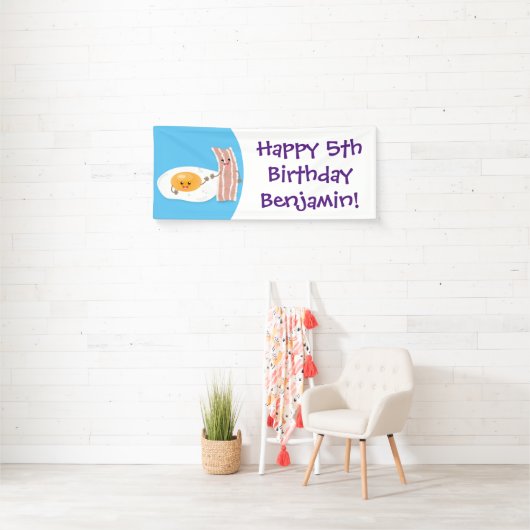 Cute kawaii egg and bacon cartoon illustration spandoek (Insitu)