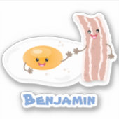 Cute kawaii egg and bacon cartoon illustration sticker (Voorkant)