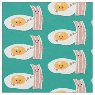 Cute kawaii egg and bacon cartoon illustration stof