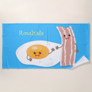 Cute kawaii egg and bacon cartoon illustration strandlaken