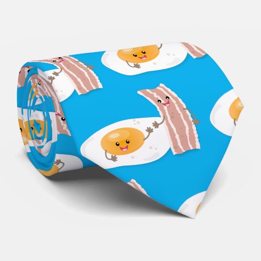 Cute kawaii egg and bacon cartoon illustration stropdas (Opgerold)