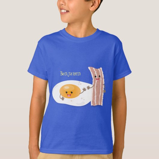 Cute kawaii egg and bacon cartoon illustration t-shirt (Voorkant)