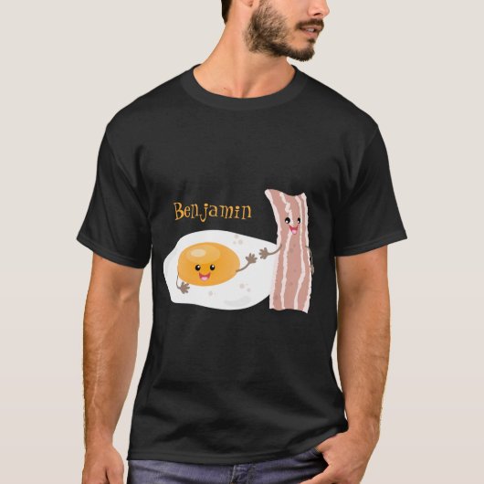 Cute kawaii egg and bacon cartoon illustration t-shirt (Voorkant)