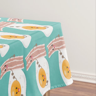 Cute kawaii egg and bacon cartoon illustration tafelkleed