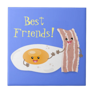 Cute kawaii egg and bacon cartoon illustration tegeltje