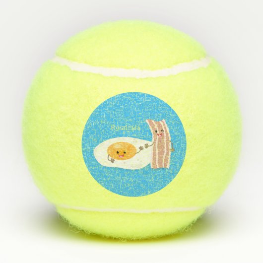 Cute kawaii egg and bacon cartoon illustration tennisballen (Achterkant)