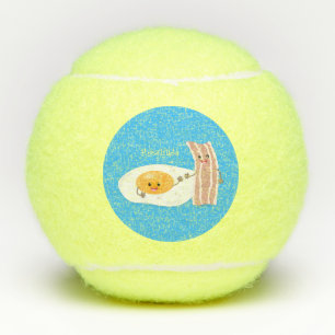 Cute kawaii egg and bacon cartoon illustration tennisballen