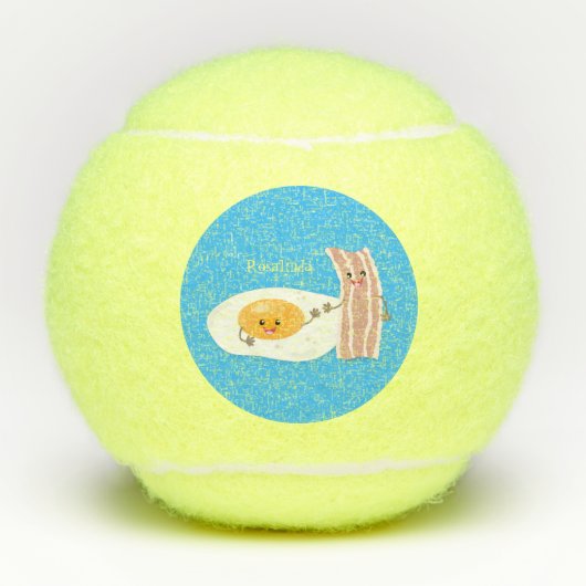 Cute kawaii egg and bacon cartoon illustration tennisballen (Voorkant)