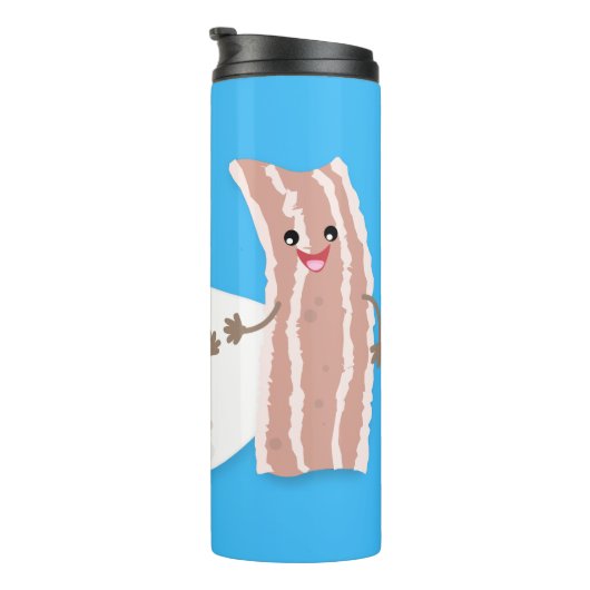 Cute kawaii egg and bacon cartoon illustration thermosbeker (Geroteerd rechts)