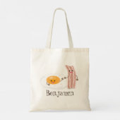 Cute kawaii egg and bacon cartoon illustration tote bag (Achterkant)