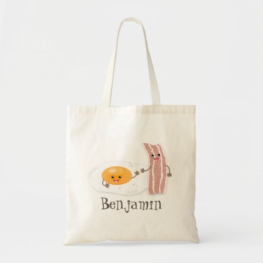 Cute kawaii egg and bacon cartoon illustration tote bag (Voorkant)