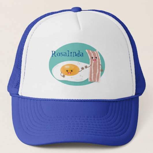 Cute kawaii egg and bacon cartoon illustration trucker pet (Voorkant)