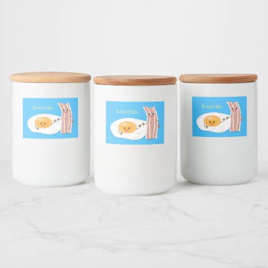 Cute kawaii egg and bacon cartoon illustration voedselcontainer etiket (Flessen)