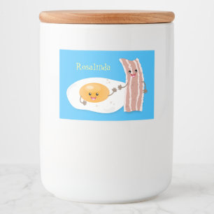 Cute kawaii egg and bacon cartoon illustration voedselcontainer etiket