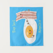 Cute kawaii egg and bacon cartoon illustration wandkleed (Voorkant)