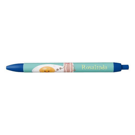 Cute kawaii egg and bacon cartoon illustration zwarte inkt pen (Voorkant)