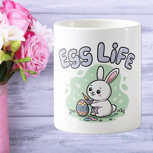 Cute Kawaii Egg Life Easter Bunny Illustration Koffiemok