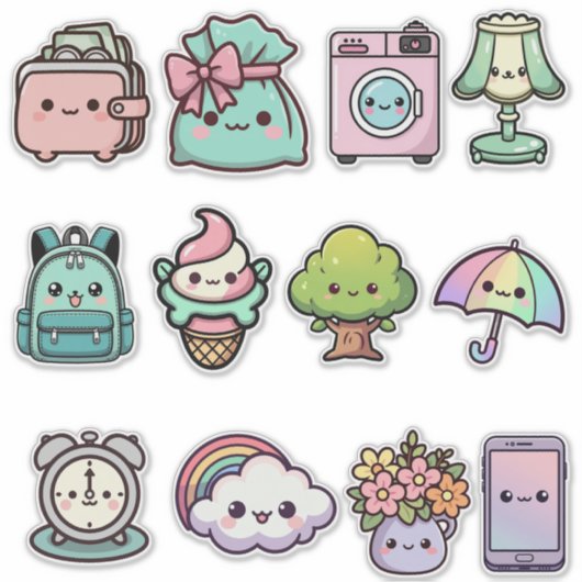 Cute Kawaii Everyday Sticker Bundle – Adorable Lif (Voorkant)