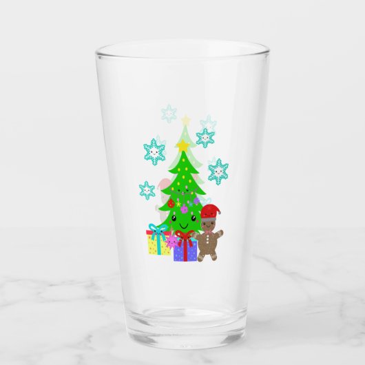 Cute Kawaii Face Kerstmis Scene, ZSG Glas (Voorkant)