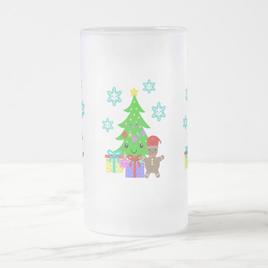 Cute Kawaii Face Kerstmis Scene, ZSG Matglas Bierpul (Center)