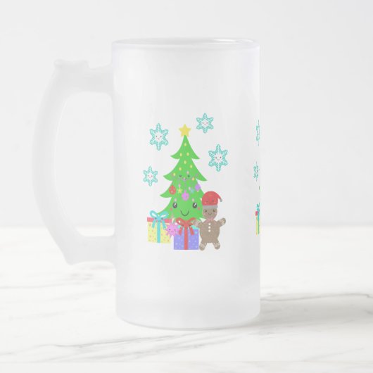 Cute Kawaii Face Kerstmis Scene, ZSG Matglas Bierpul (Links)