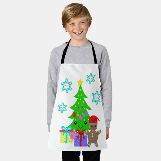 Cute Kawaii Face Kerstmis Scene, ZSSD Schort (Gedragen)
