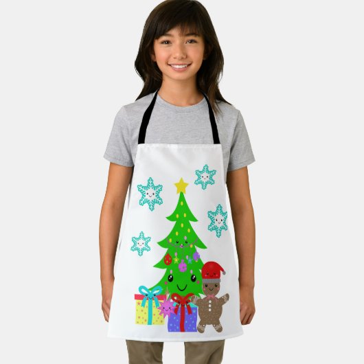 Cute Kawaii Face Kerstmis Scene, ZSSD Schort (Insitu)