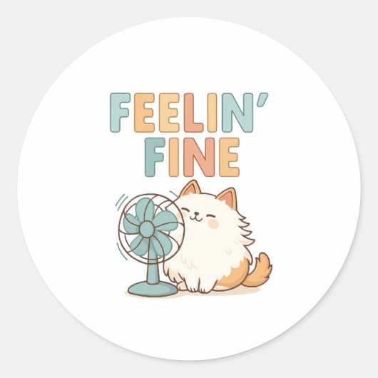 Cute Kawaii Fan Cat Aesthetic Vinyl Sticker  (Voorkant)
