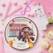 Cute Kawaii Firefighter Boy and Fire Truck Papieren Bordje (Feest)