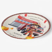 Cute Kawaii Firefighter Boy and Fire Truck Papieren Bordje (Gekanteld)
