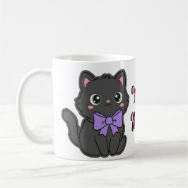Cute Kawaii Fluffy Grijze Kat Grote Paarse Strik M Koffiemok