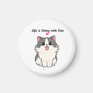 Cute Kawaii Fluffy Kat Chibi Cartoon Illustratie Magneet