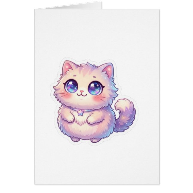 Cute Kawaii Fluffy Kitten Kat Ster Pastel Chibi St (Voorkant)